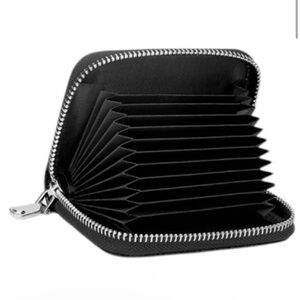 Black Credit Card Holder Wallet Zip-Around 10-Slot Unisex OS